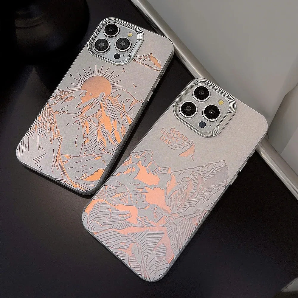 Laser Sunset Golden Mountain themed iPhone Case