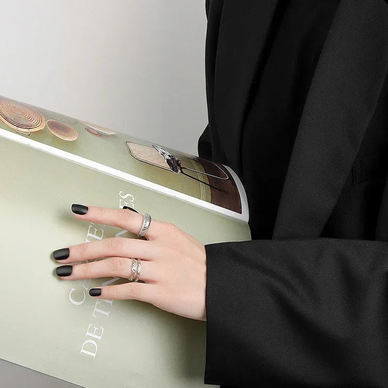 retro-irregular-double-line-silver-plated-ring - Viexta