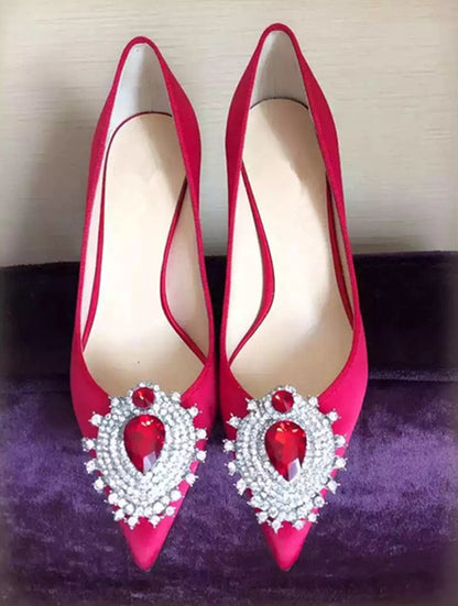 Rhinestone Pointed Satin Heels