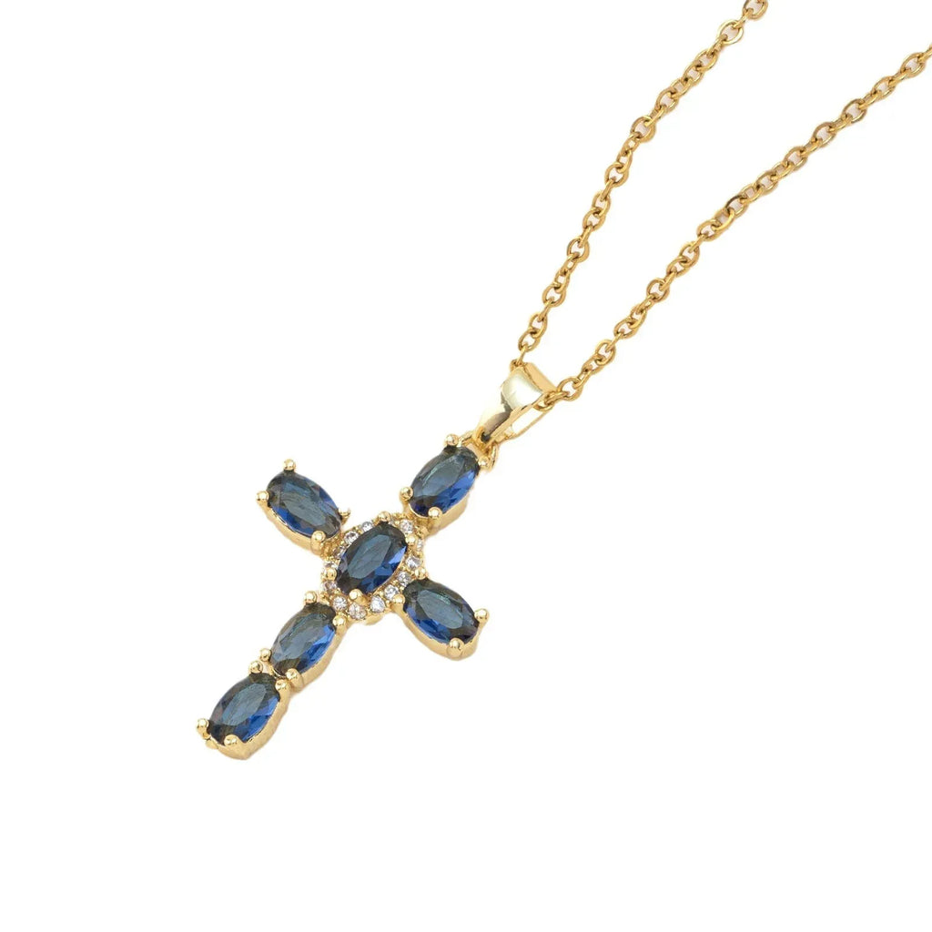 cross-pendant-colorful-zircon-delicate-chain - Viexta