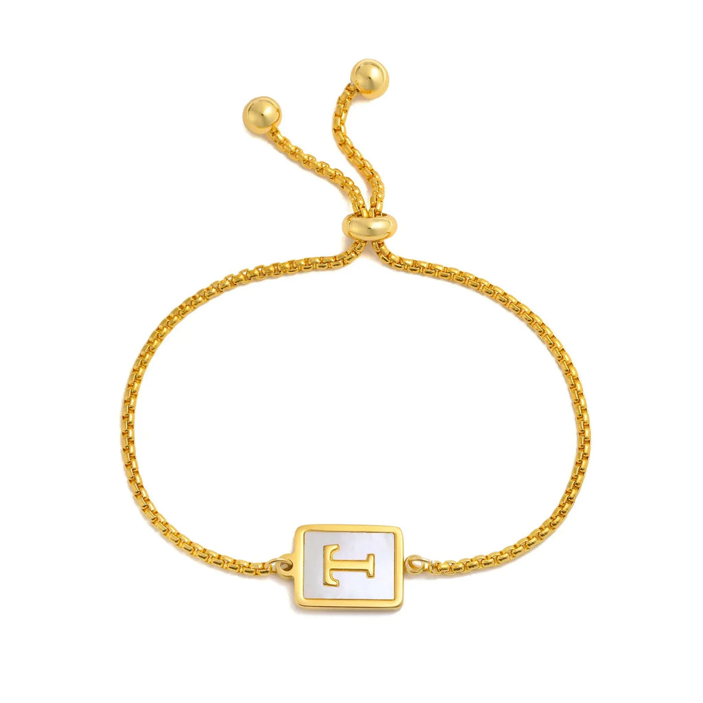 stainless-steel-english-letter-square-gold-bracelet - Viexta
