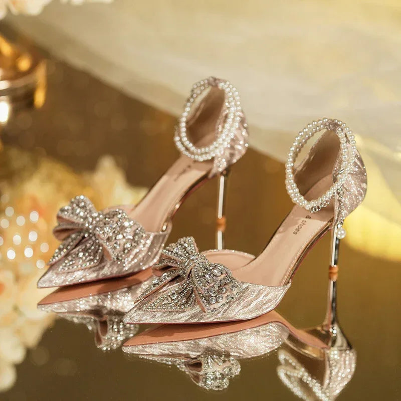rhinestone-bow-pointy-hollow-pearl-heels - Viexta