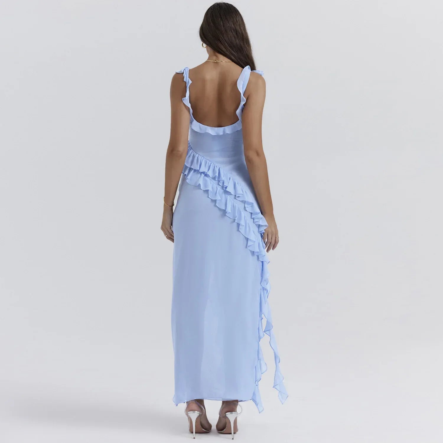 Ruffle Thigh High Split Dress - Viexta