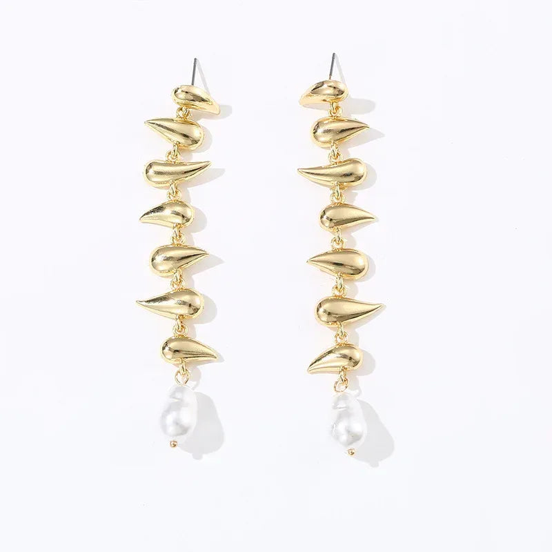 Drop-shaped Earring Bracelet Necklace Glossy Metal Ornament Suit - Viexta