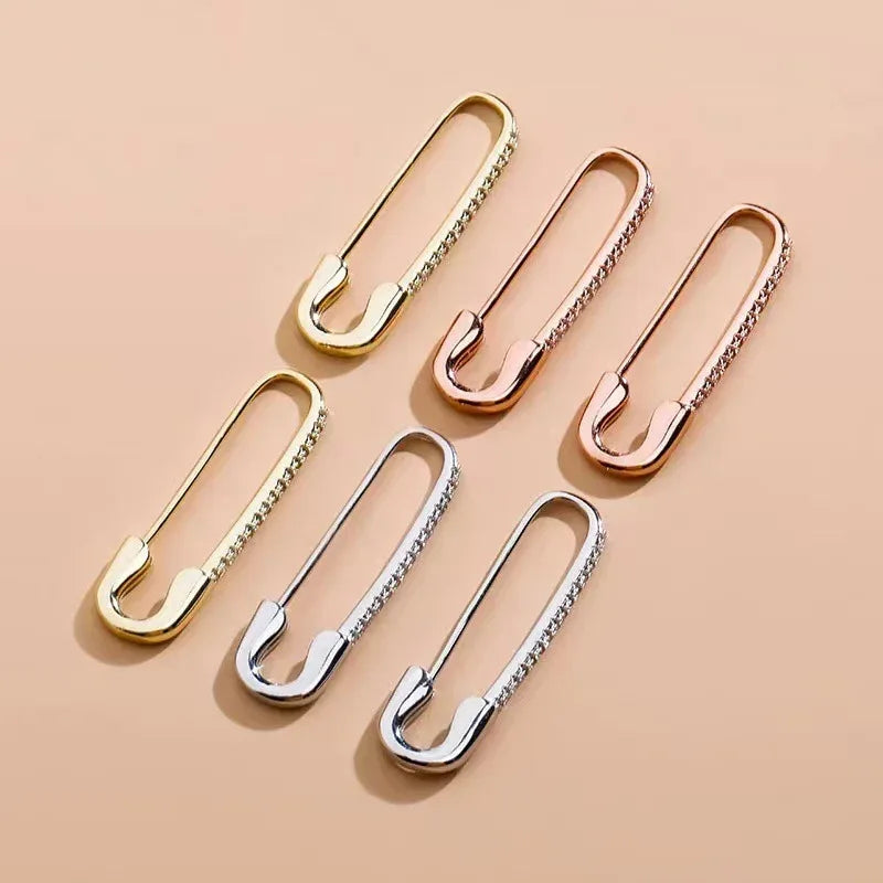 Safety-pin Zircon Earrings - Viexta