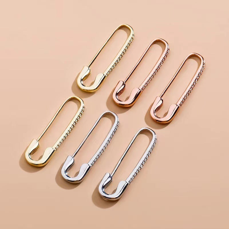 Safety-pin Zircon Earrings