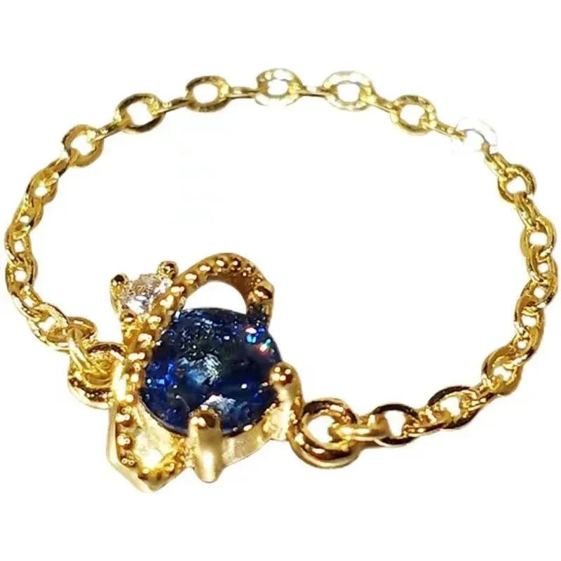 Light Luxury Blue Crystal Zircon Adjustable Ring - Viexta