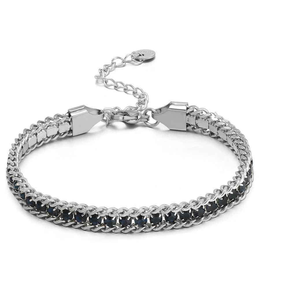 Zircon-studded Chain Pearl Bracelet