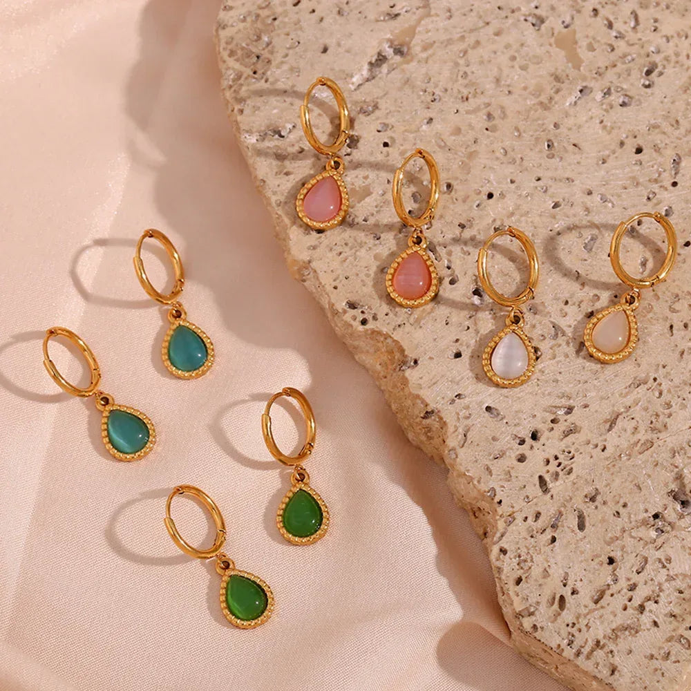 Minimalistic Water Drops Opal Necklace Set - Viexta