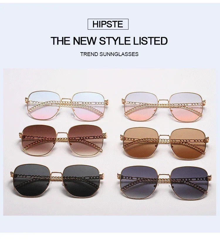 Oval Frame Metal Chain Sunglasses - Viexta