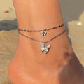 retro-love-butterfly-pearl-multi-layer-anklet-set - Viexta