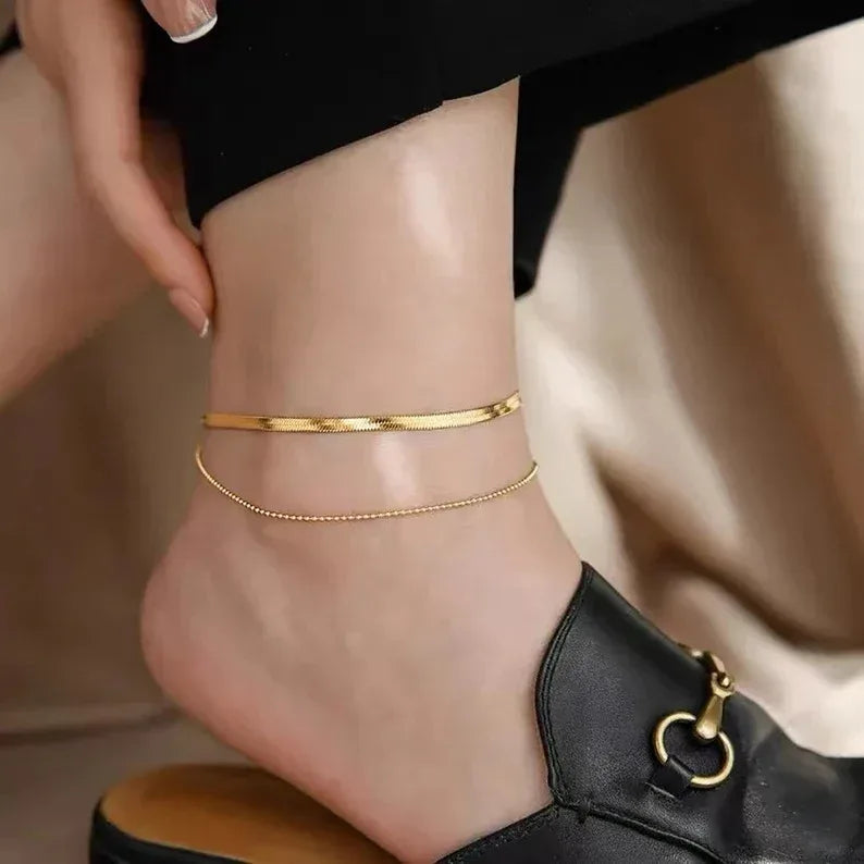 Snake Bones Double-circle Anklet - Viexta