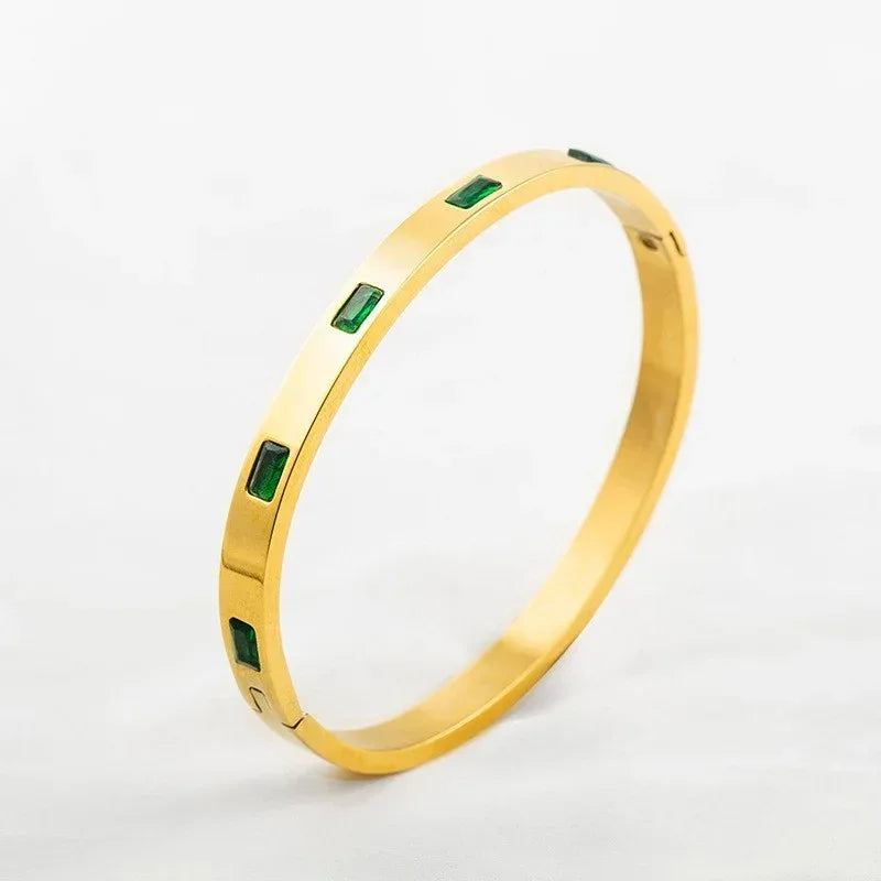 Stainless Steel Emerald Studded Kada - Viexta