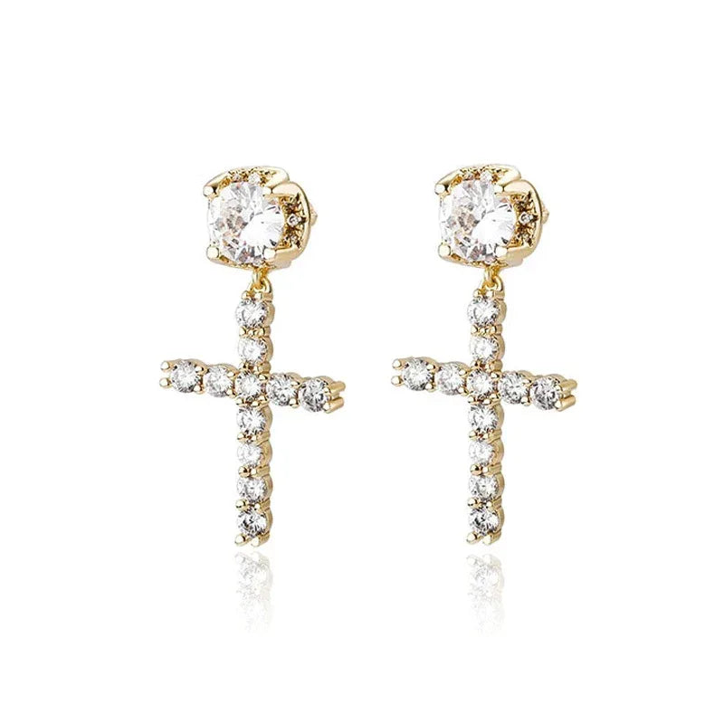 Zircon Cross Stud Earrings - Viexta