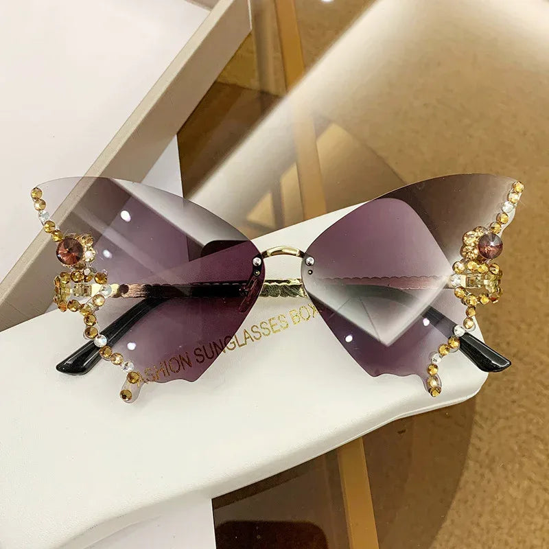butterfly-shape-diamond-rimless-sunglasses - Viexta