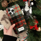 Flannel Contrast Color Check Carrying Strap iPhone Case - Viexta