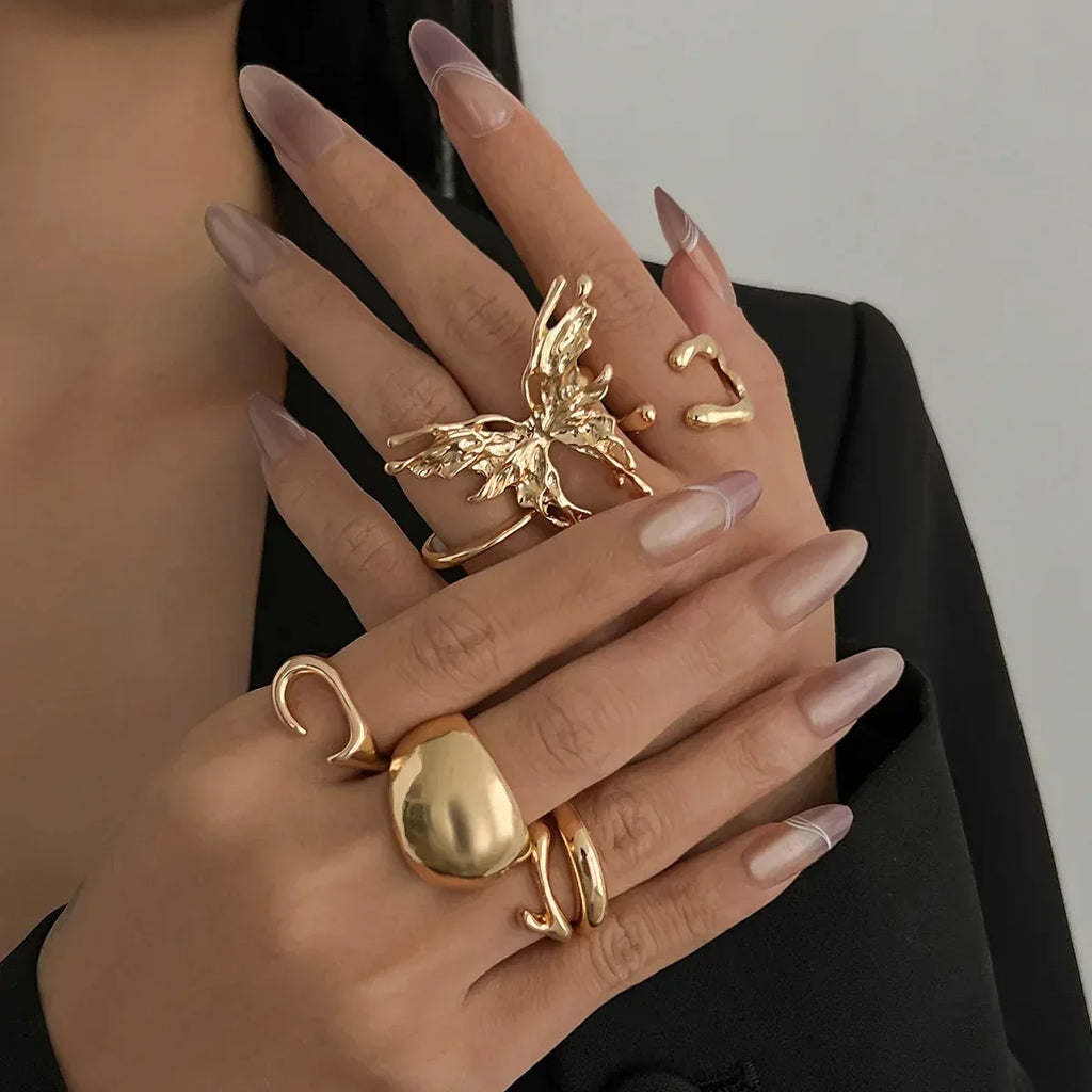 cold-butterfly-glossy-ring-set - Viexta