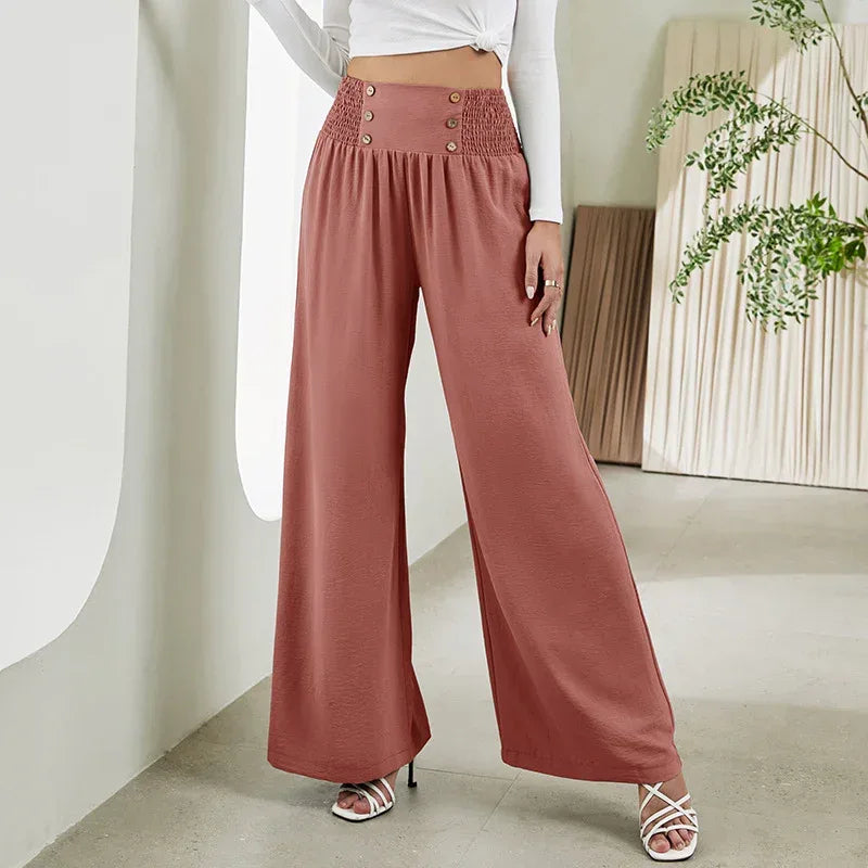 Fashion Straight Wide Leg Pants Elastic High Waist Casual Trousers For Women - Viexta