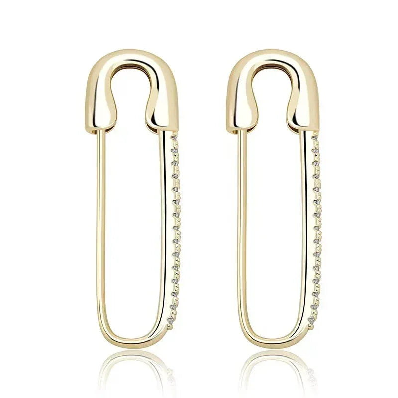 Safety-pin Zircon Earrings - Viexta