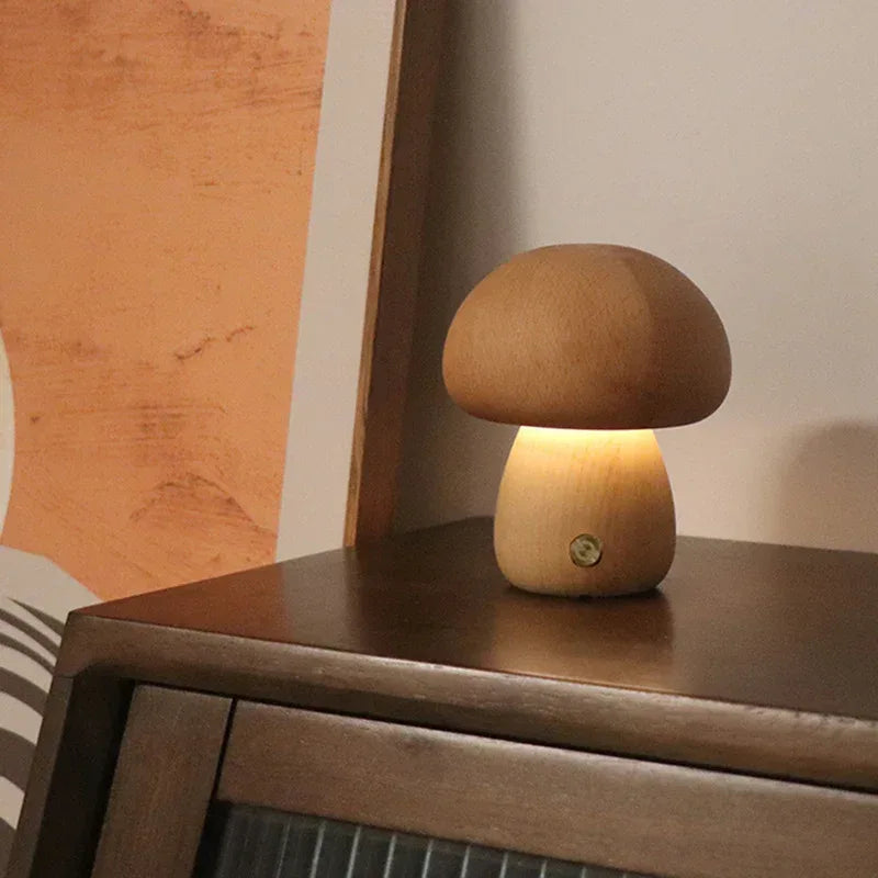 Wooden Cute Mushroom LED Night Light - Viexta