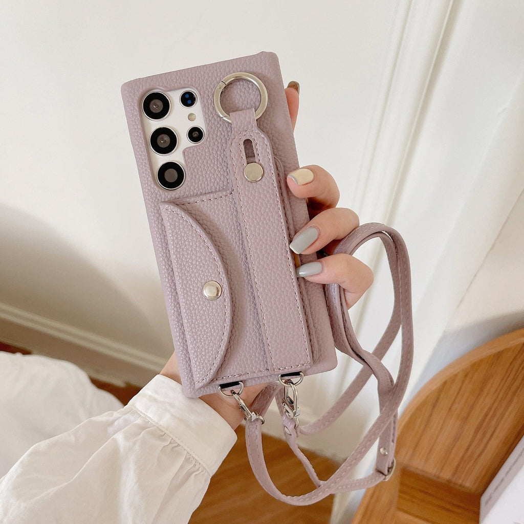 samsung-litchi-pattern-card-holder-wrist-strap-phone-case - Viexta