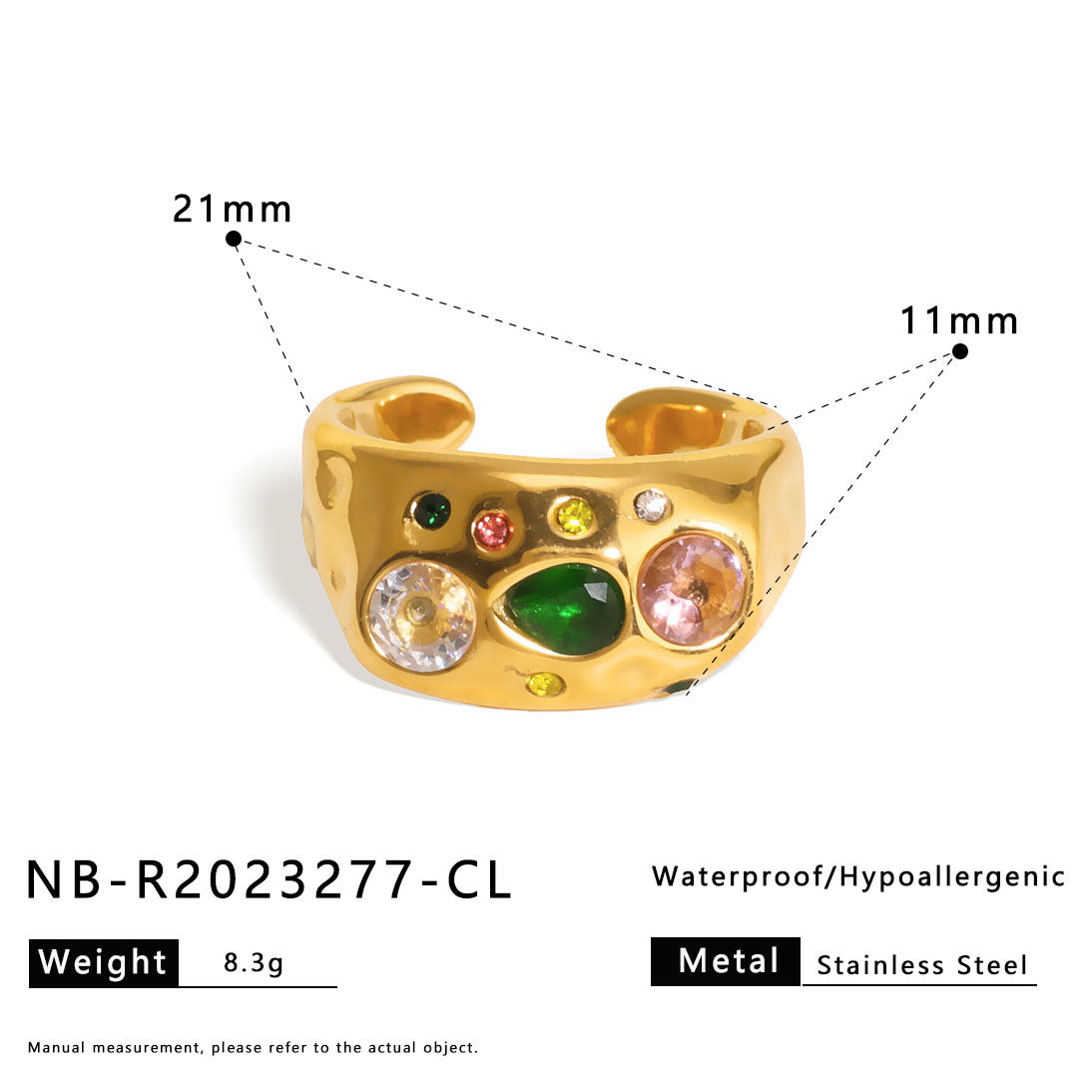 Retro Colorful Diamond Open Adjustable Ring