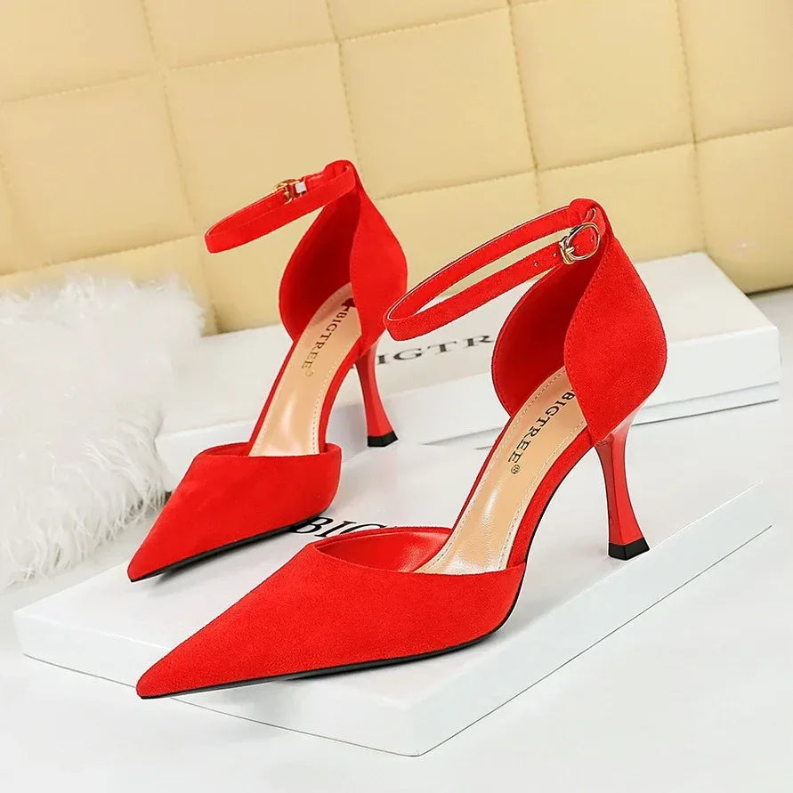Slimming Suede Shallow Mouth Pointed-toe Heels - Viexta