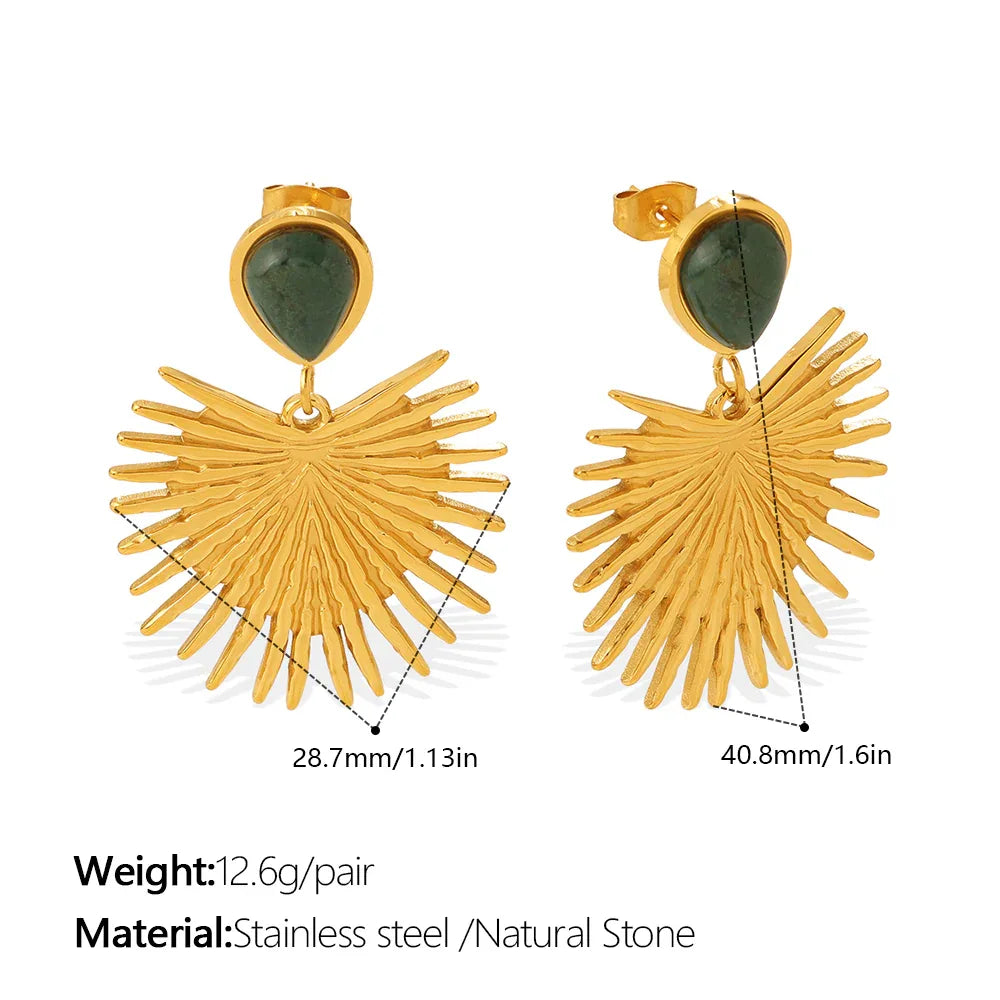 Vintage Gold Fan-shaped Natural Stone Earring