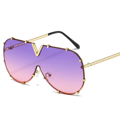 Metal Conjoined Rivet V-shaped Sunglasses