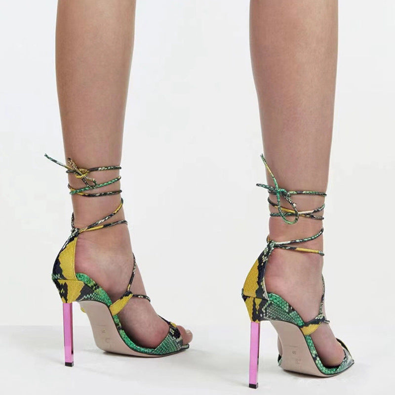 Square Toe Cross Lace-up Cutout Heels