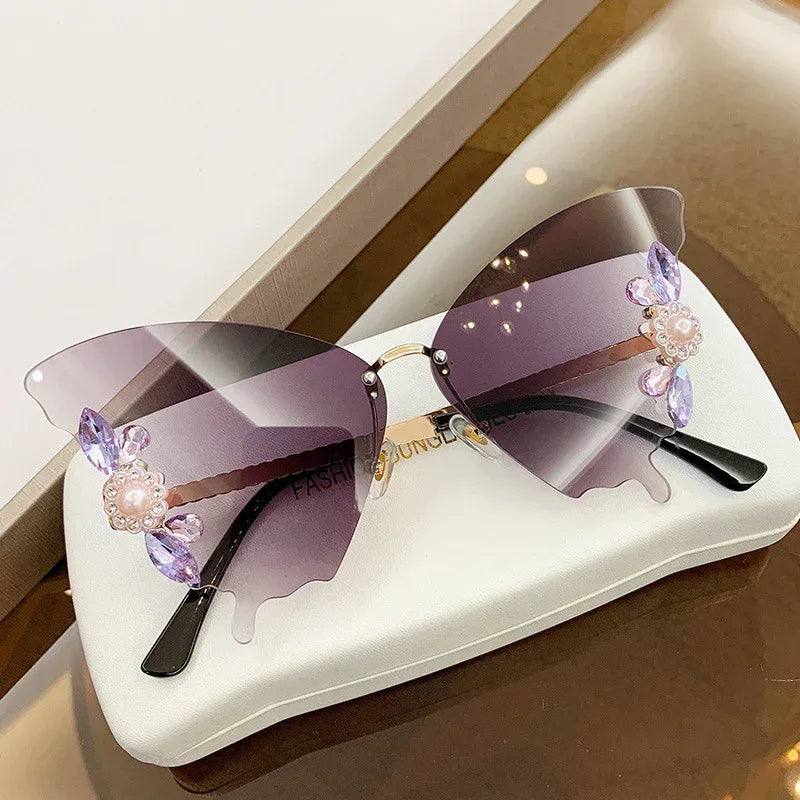 Diamond-encrusted Sunglasses In Butterfly Shape - Viexta