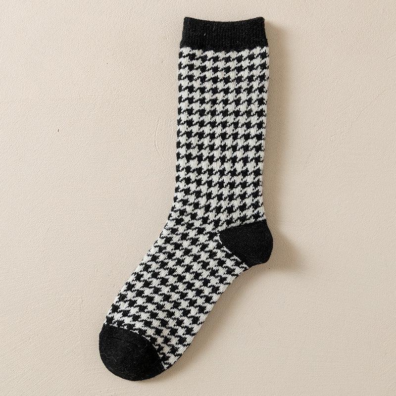 Black-and-white Houndstooth Wool Socks