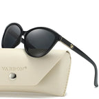 Polarized Personalized Leather Inlaid Light Luxury Cat Eye Sunglasses - Viexta