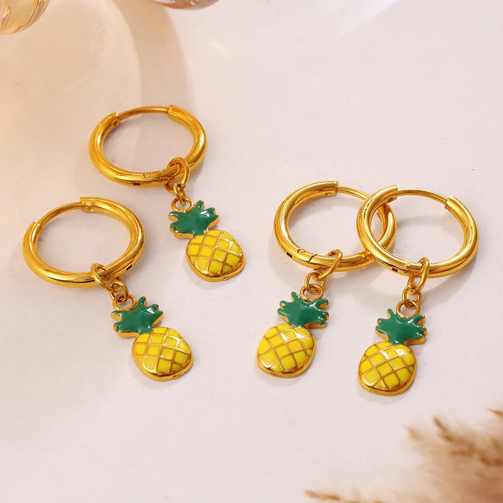 Minimalist Strawberry & Pineapple Pendant Earrings