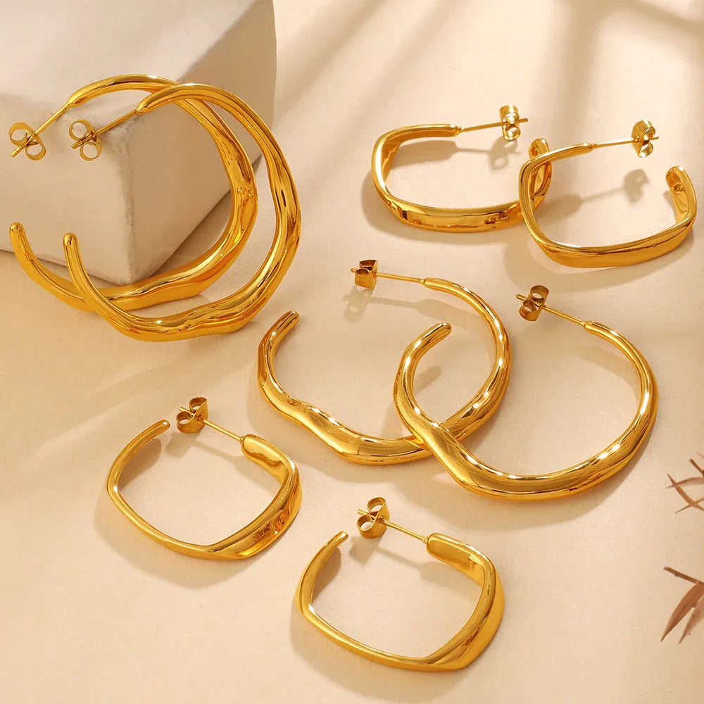Minimalist Irregular Twisted Gold Hoop Earring