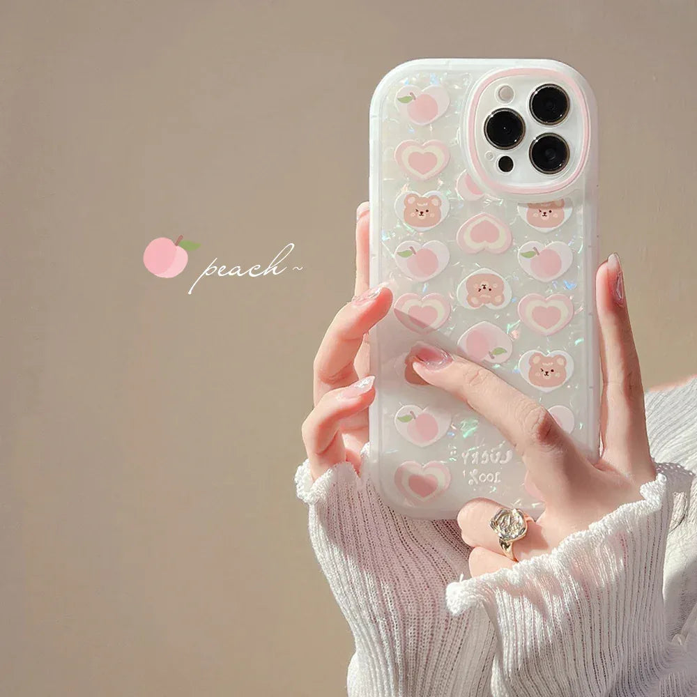 Peach Love Bear Phone Case with Charm - Viexta