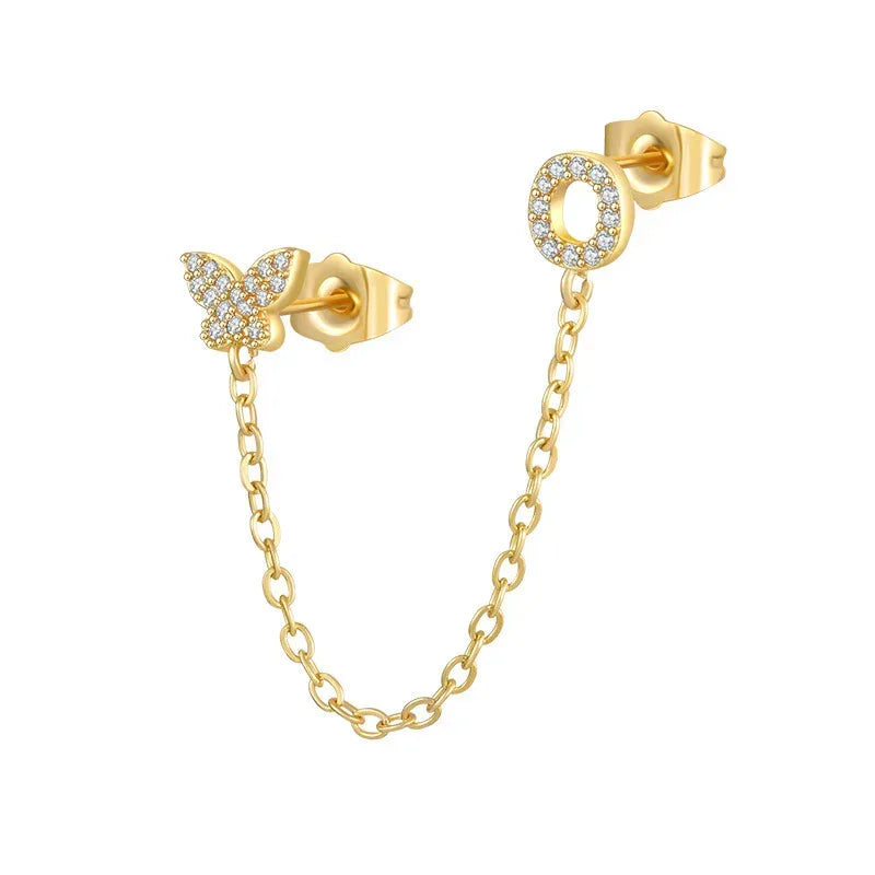 Women's Zircon Butterfly Alphabet One Piece Stud Earrings - Viexta