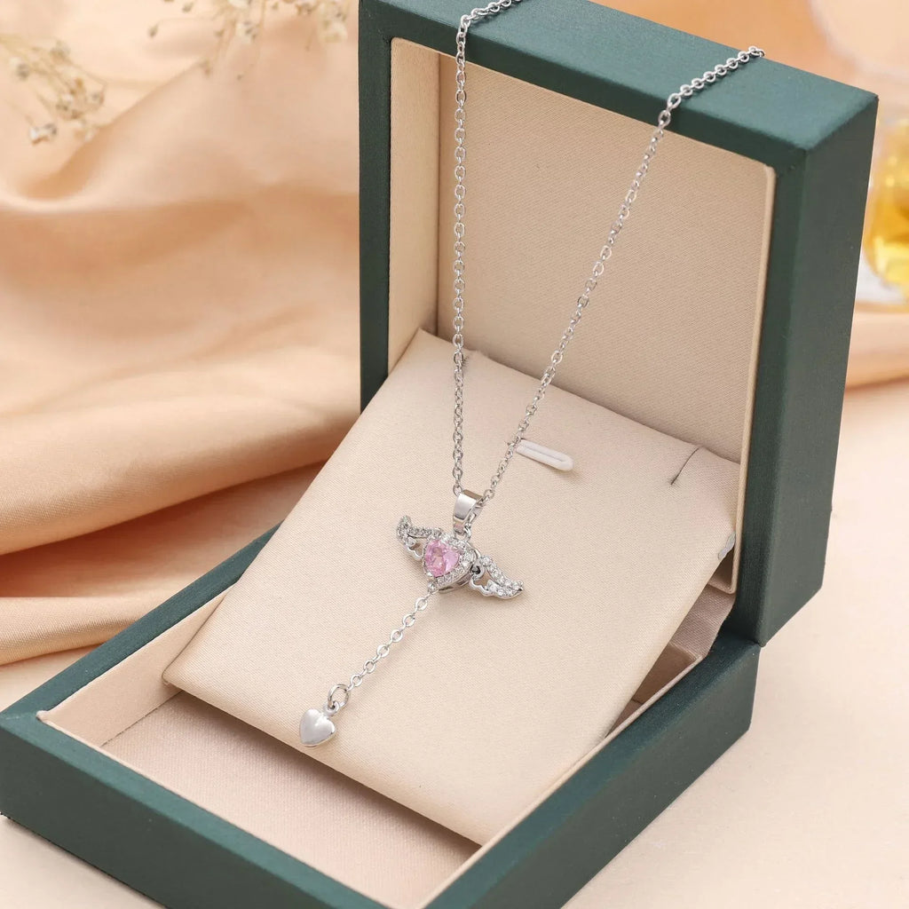 moving-cupid-heart-angel-wings-tassel-necklace - Viexta