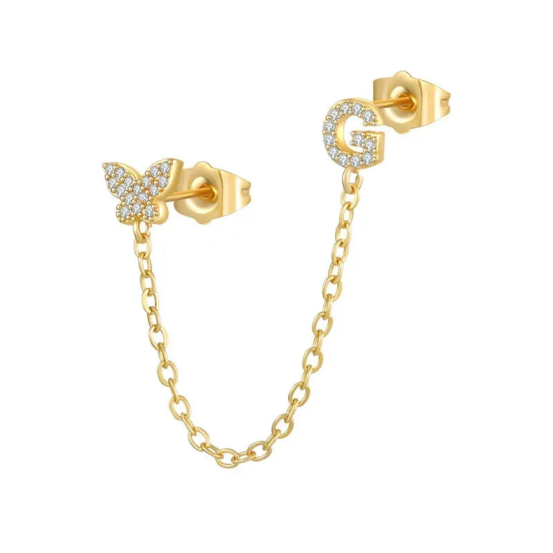 Women's Zircon Butterfly Alphabet One Piece Stud Earrings - Viexta