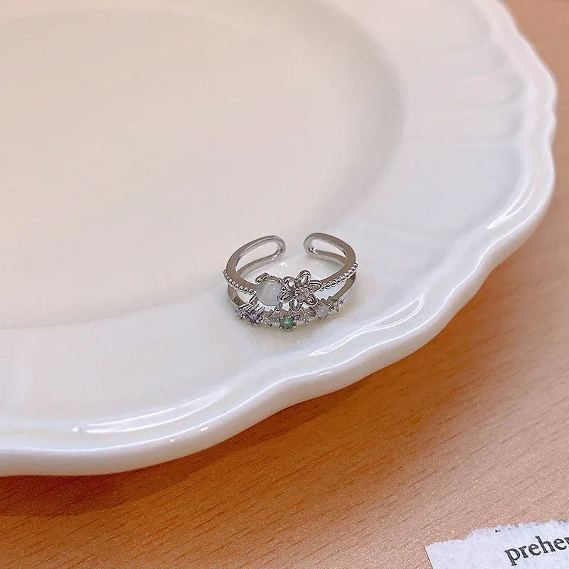 Micro Set Crystal Zircon Pearl Ring - Viexta