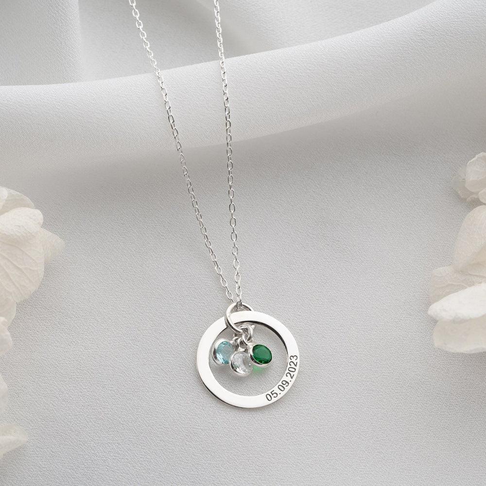 Personalized Engraved Birthstone Circle Necklace - Viexta