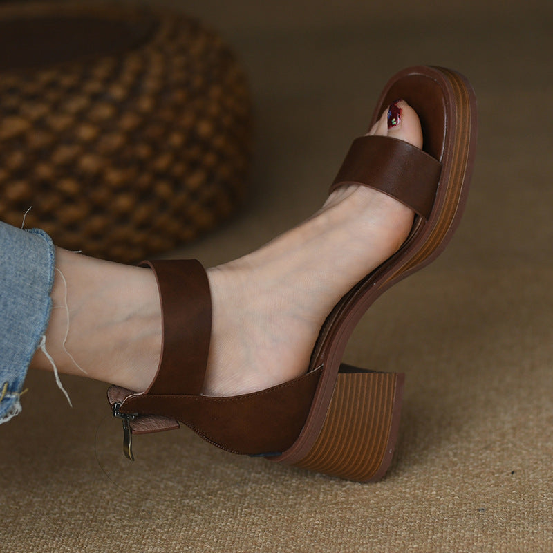 British Retro Strap Chunky Heel