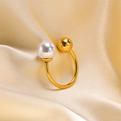 Pearl Stainless Steel Adjustable Ring