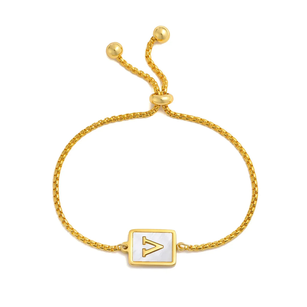 stainless-steel-english-letter-square-gold-bracelet - Viexta