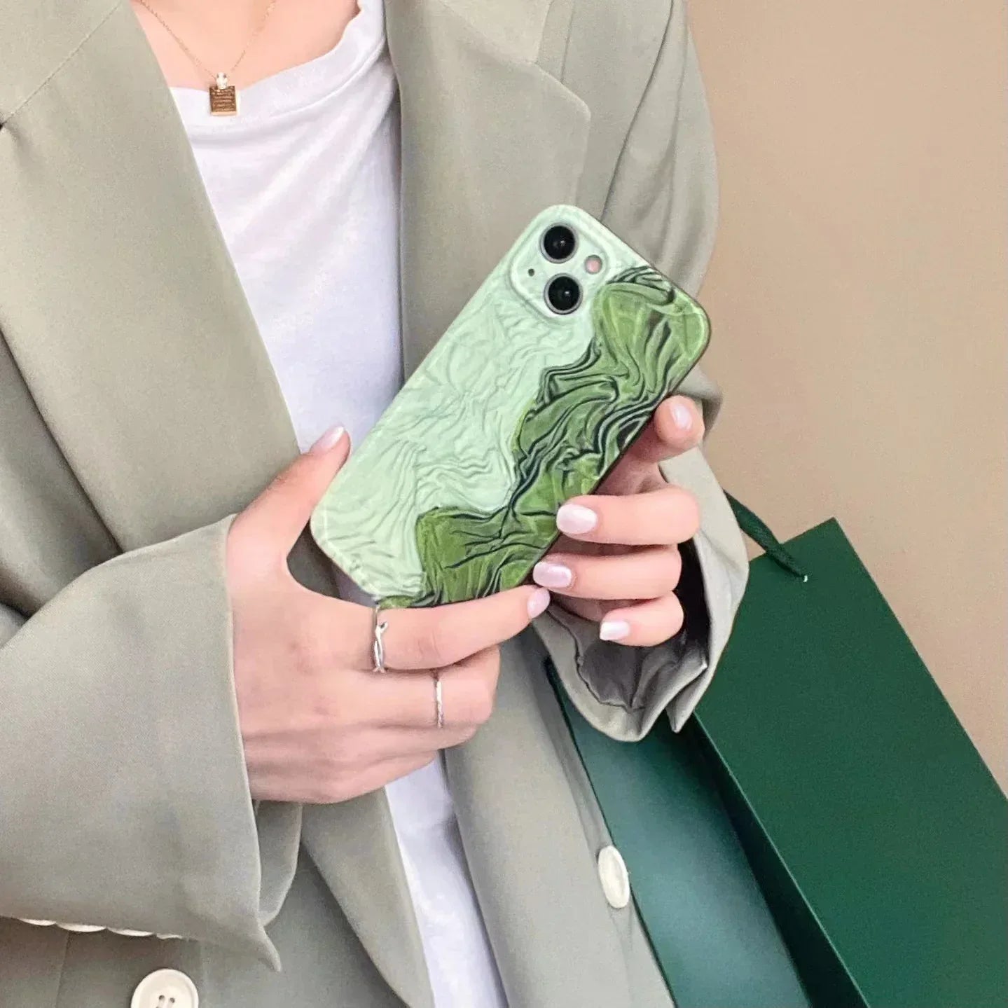 Pleated Green Stitching iPhone Case - Viexta