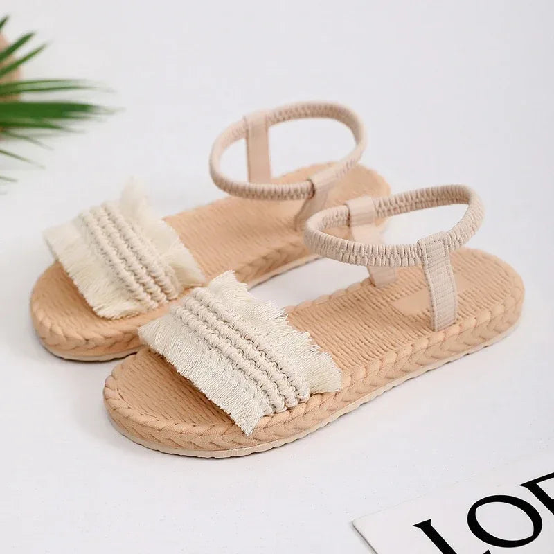 Hemp Rope Grass Woven Bow Slippers - Viexta