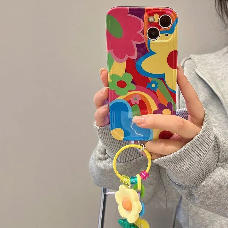 Ins Graffiti Flower iPhone Case with Charms - Viexta