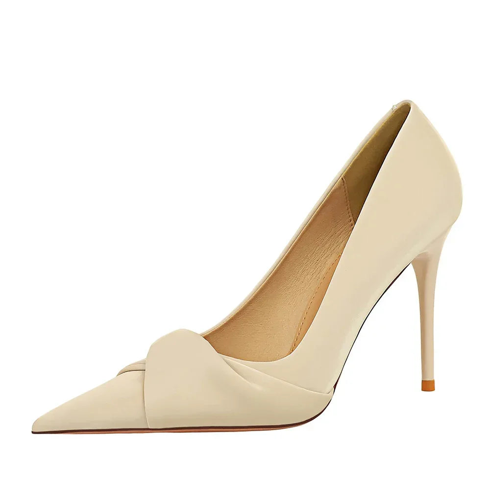 womens-slim-shallow-pointed-bow-high-heels - Viexta