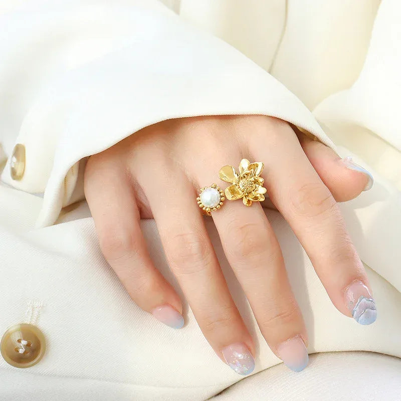 french-retro-flower-brass-stainless-steel-ring-for-women - Viexta