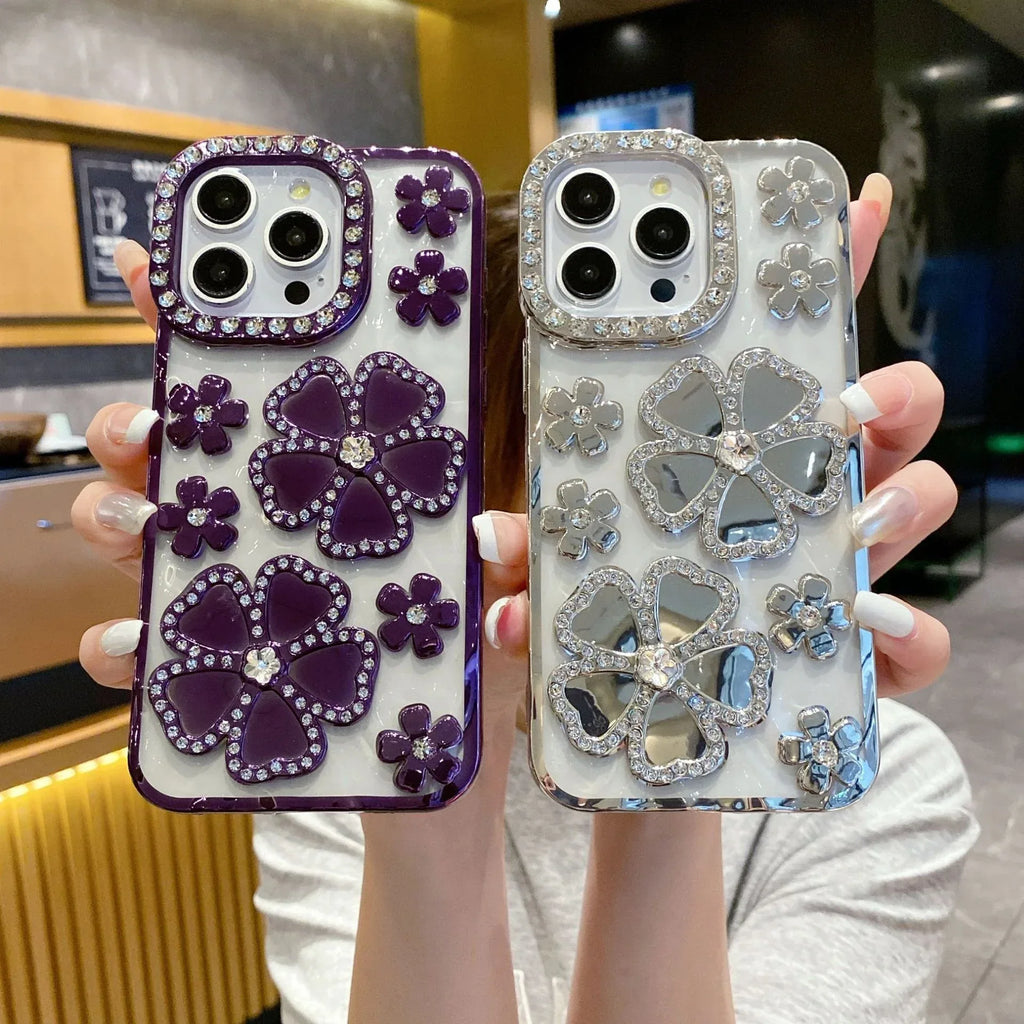 fashion-plum-blossom-diamond-flower-iphone-case - Viexta